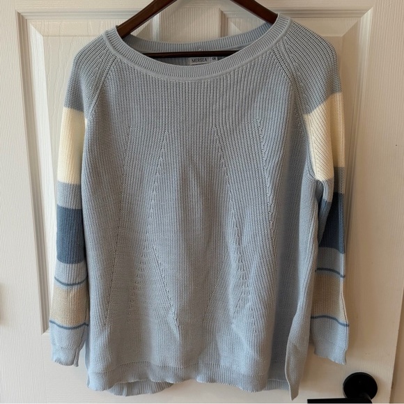 Mersea Sweaters - MERSEA Women's Light Blue and Cream Sweater